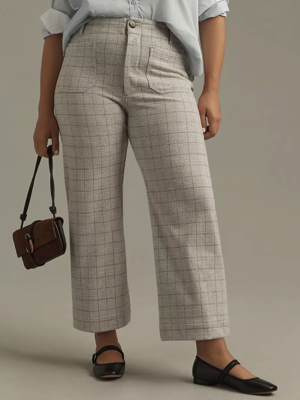 Anthropologie Maeve The Colette Knit Plaid Crop Wide-Leg Pants Size 32